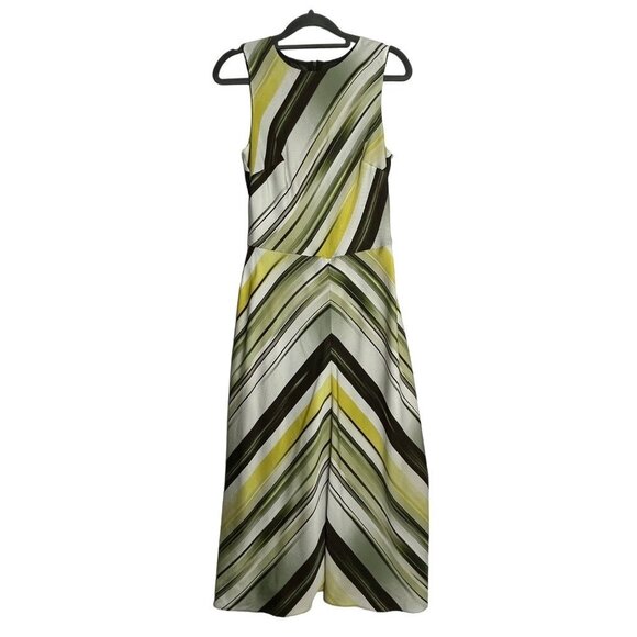 Classiques Entier Ikat‎ Stripe A-Line Stretch Silk Sleeveless Midi Dress Green 4 - Picture 1 of 11